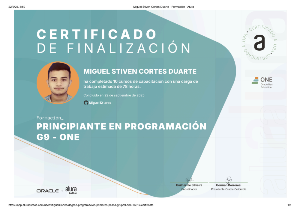 Principiante en programacion G9 - ONE